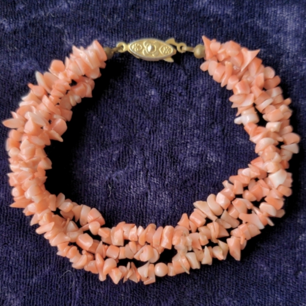 Vintage Multi Strand Bracelet With Natural Angel Skin Corals